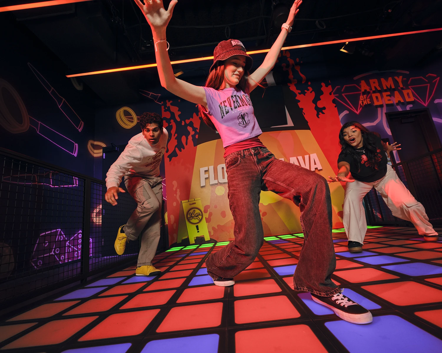 A group playing the Floor is Lava game in Netflix RePLAY.